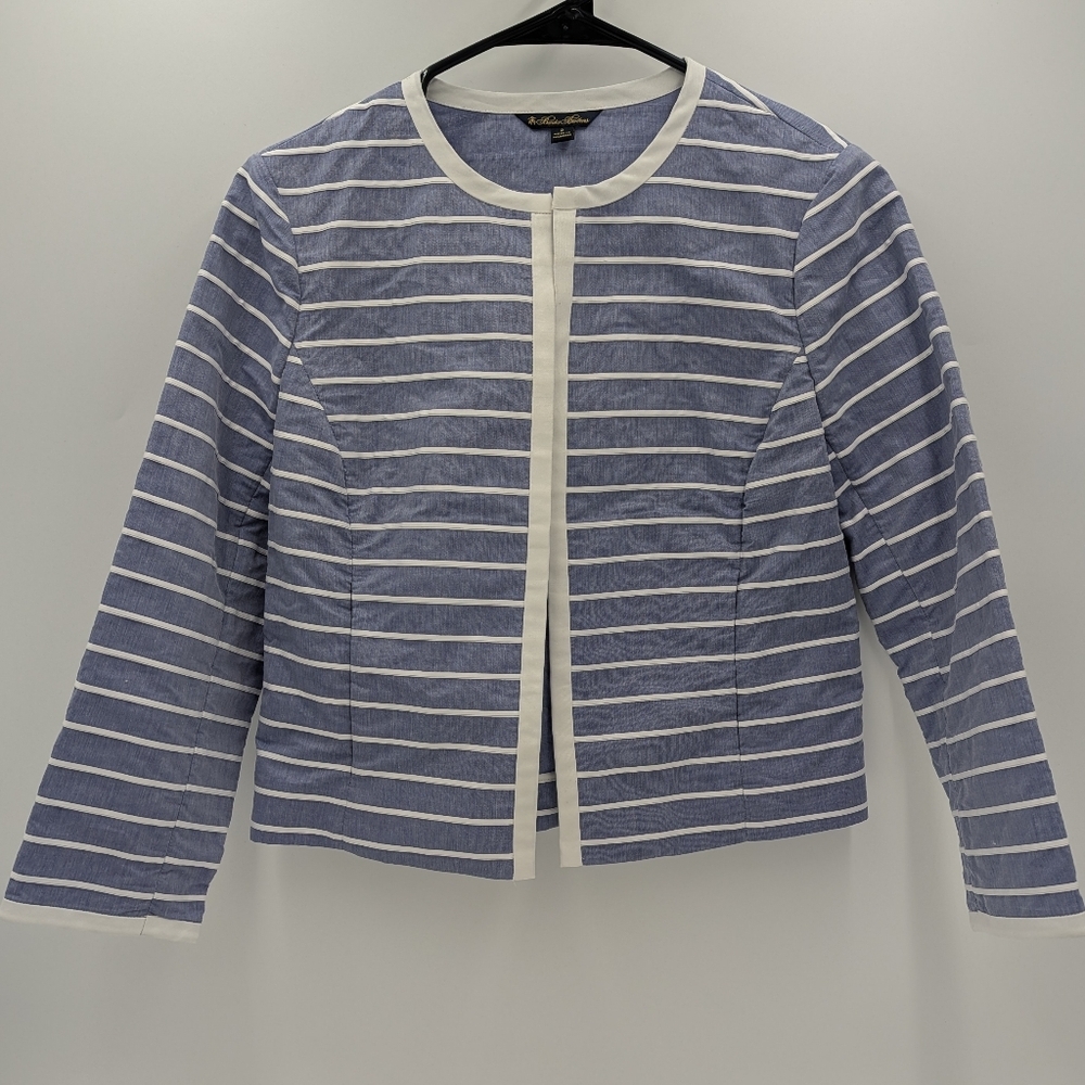 Brooks Brothers Women's Stripe Open Front Jacket 2 Seersucker Preppy old money